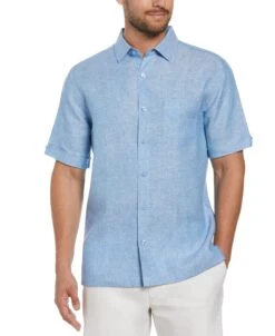 Big & Tall 100% Linen 1 Pocket Cross Dye Shirt