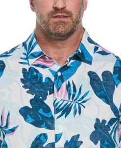 Big & Tall Linen Blend Reverse Tropical Print Shirt 8 Big & Tall Linen Blend Reverse Tropical Print Shirt -Cubavera Casual Wear Big Tall Linen Blend Reverse Tropical Print Shirt Cubavera 3