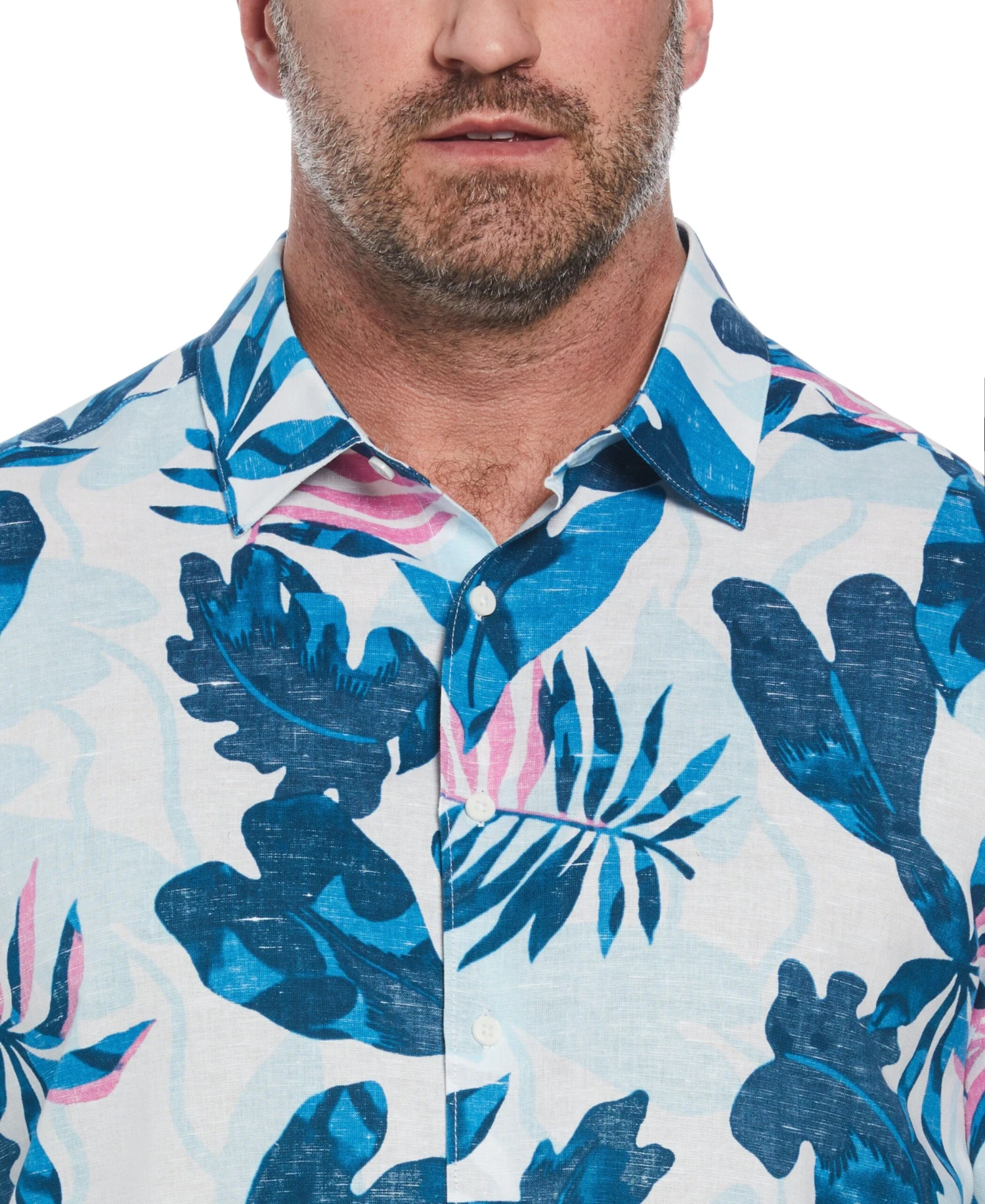 Big & Tall Linen Blend Reverse Tropical Print Shirt 5 Big & Tall Linen Blend Reverse Tropical Print Shirt - Image 3