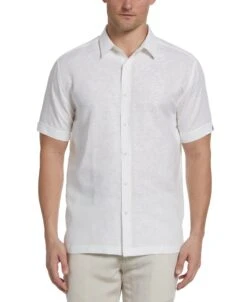 Big & Tall Linen Blend Tonal Embroidered Panel Shirt