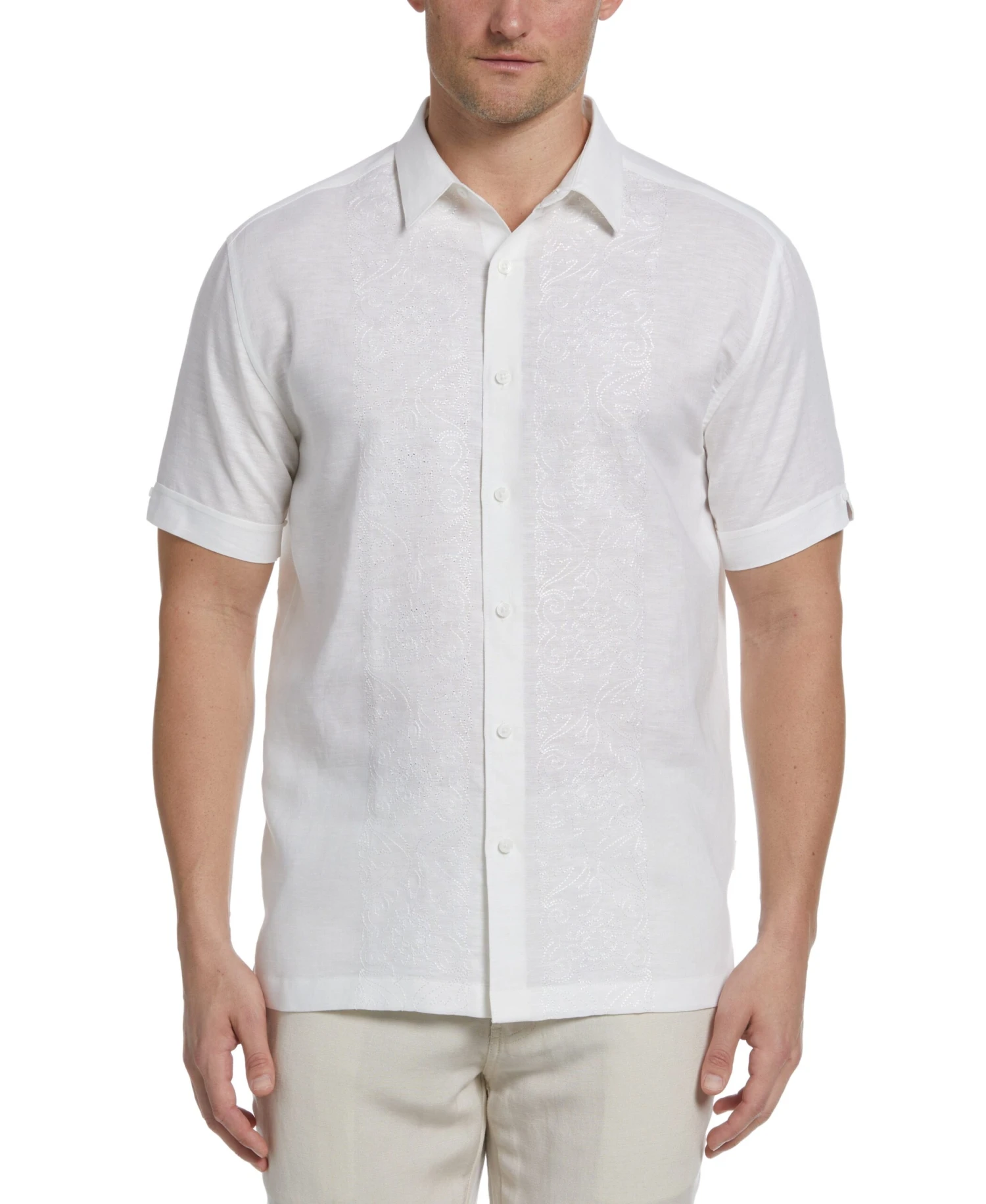 Big & Tall Linen Blend Tonal Embroidered Panel Shirt 3 Big & Tall Linen Blend Tonal Embroidered Panel Shirt