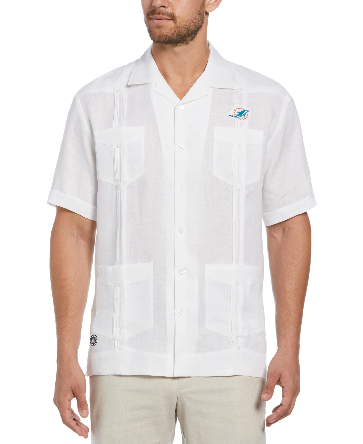 Big & Tall Miami Dolphins Logo Linen Short Sleeve 4 Pocket Guayabera 3 Big & Tall Miami Dolphins Logo Linen Short Sleeve 4 Pocket Guayabera