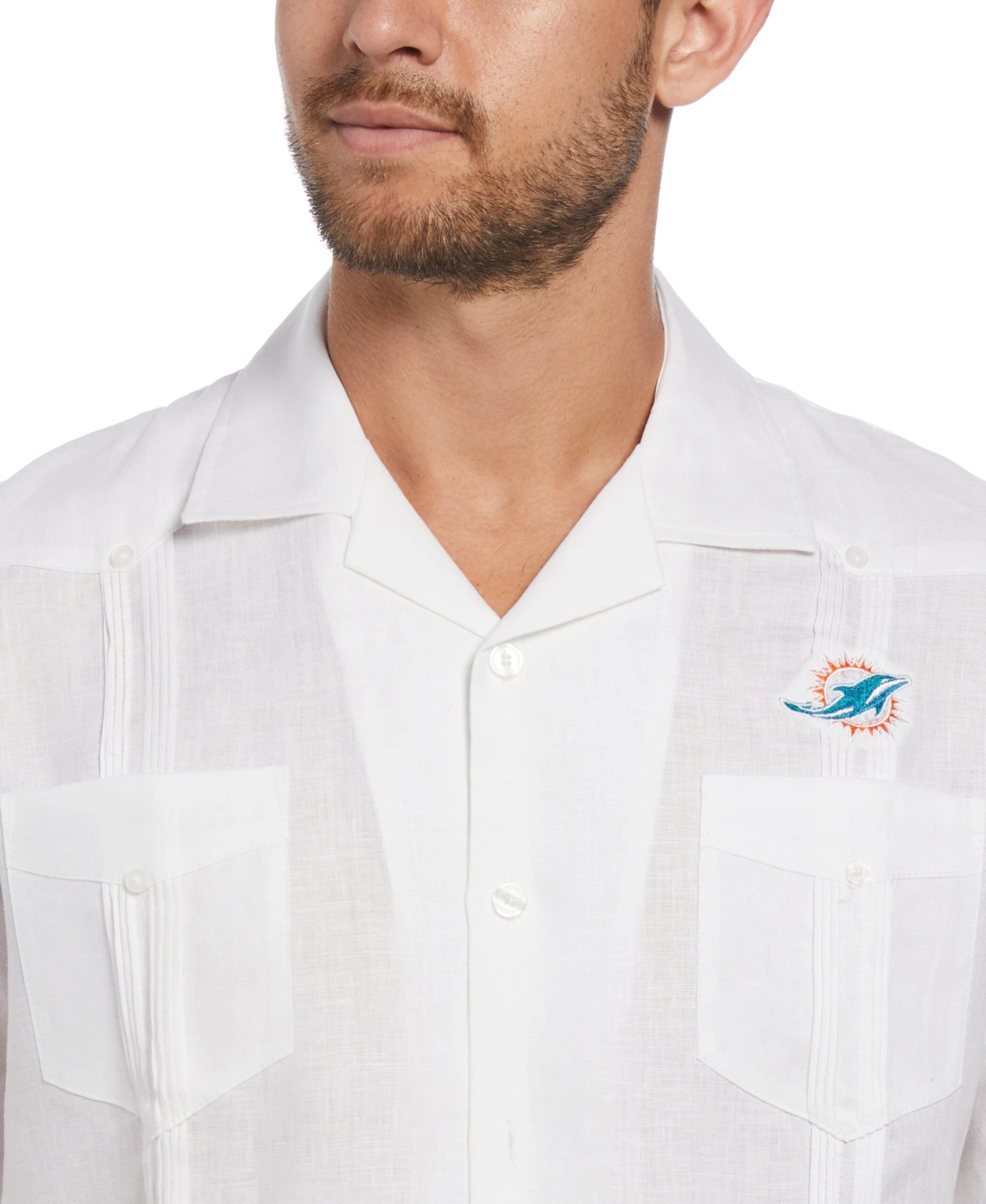Big & Tall Miami Dolphins Logo Linen Short Sleeve 4 Pocket Guayabera 5 Big & Tall Miami Dolphins Logo Linen Short Sleeve 4 Pocket Guayabera - Image 3