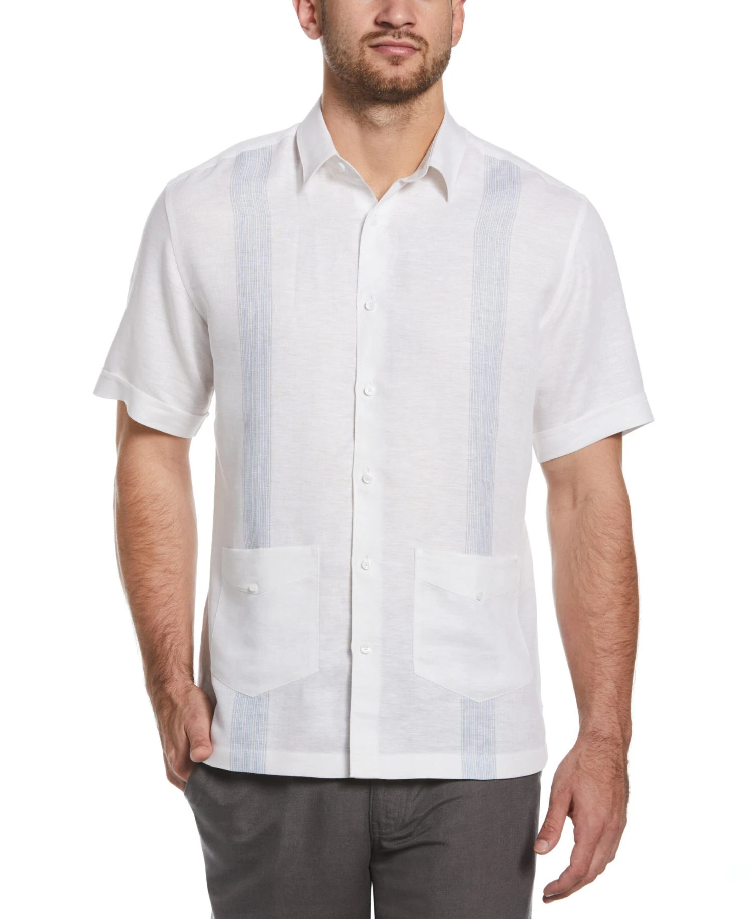 Big & Tall Striped Panel Double Lower Pocket Guayabera Shirt 2 Big & Tall Striped Panel Double Lower Pocket Guayabera Shirt