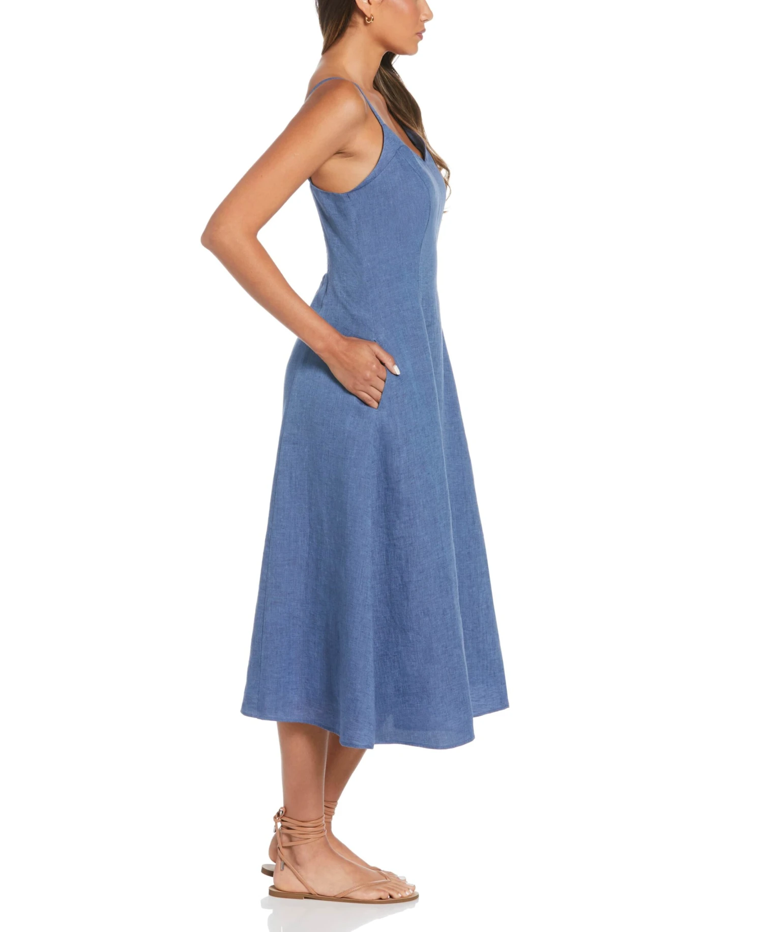Cross-Dyed Linen Thin Strap Midi Dress 5 Cross-Dyed Linen Thin Strap Midi Dress - Image 3
