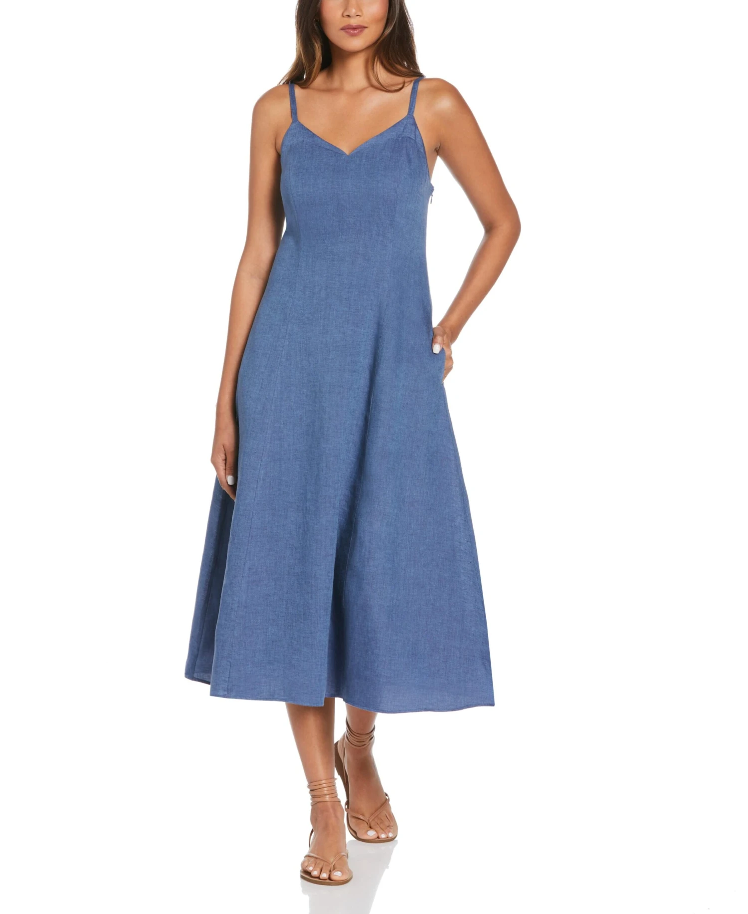 Cross-Dyed Linen Thin Strap Midi Dress 3 Cross-Dyed Linen Thin Strap Midi Dress