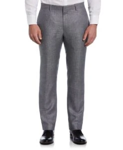 Flat Front Herringbone Linen Pant