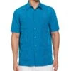 Geo Embroidered Guayabera Shirt 1 Geo Embroidered Guayabera Shirt -Cubavera Casual Wear Geo Embroidered Guayabera Shirt Crystal Teal Cubavera