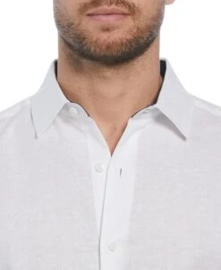 Linen Blend Asymmetric Reverse Bamboo Leaf Print Shirt 9 Linen Blend Asymmetric Reverse Bamboo Leaf Print Shirt -Cubavera Casual Wear Linen Blend Asymmetric Reverse Bamboo Leaf Print Shirt Cubavera 3