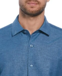 Linen Blend Asymmetrical Tropical Leaf Print Shirt -Cubavera Casual Wear Linen Blend Asymmetrical Tropical Leaf Print Shirt Cubavera 3