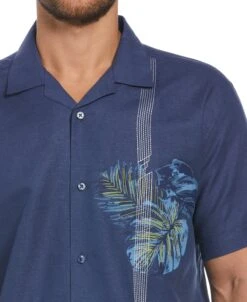 Linen Blend Asymmetrical Tropical Print Cuban Collar Shirt -Cubavera Casual Wear Linen Blend Asymmetrical Tropical Print Cuban Collar Shirt Cubavera 3