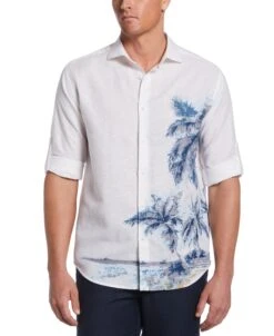 Cubavera Casual Wear 32 Linen Blend Engineered Tropical Print Shirt