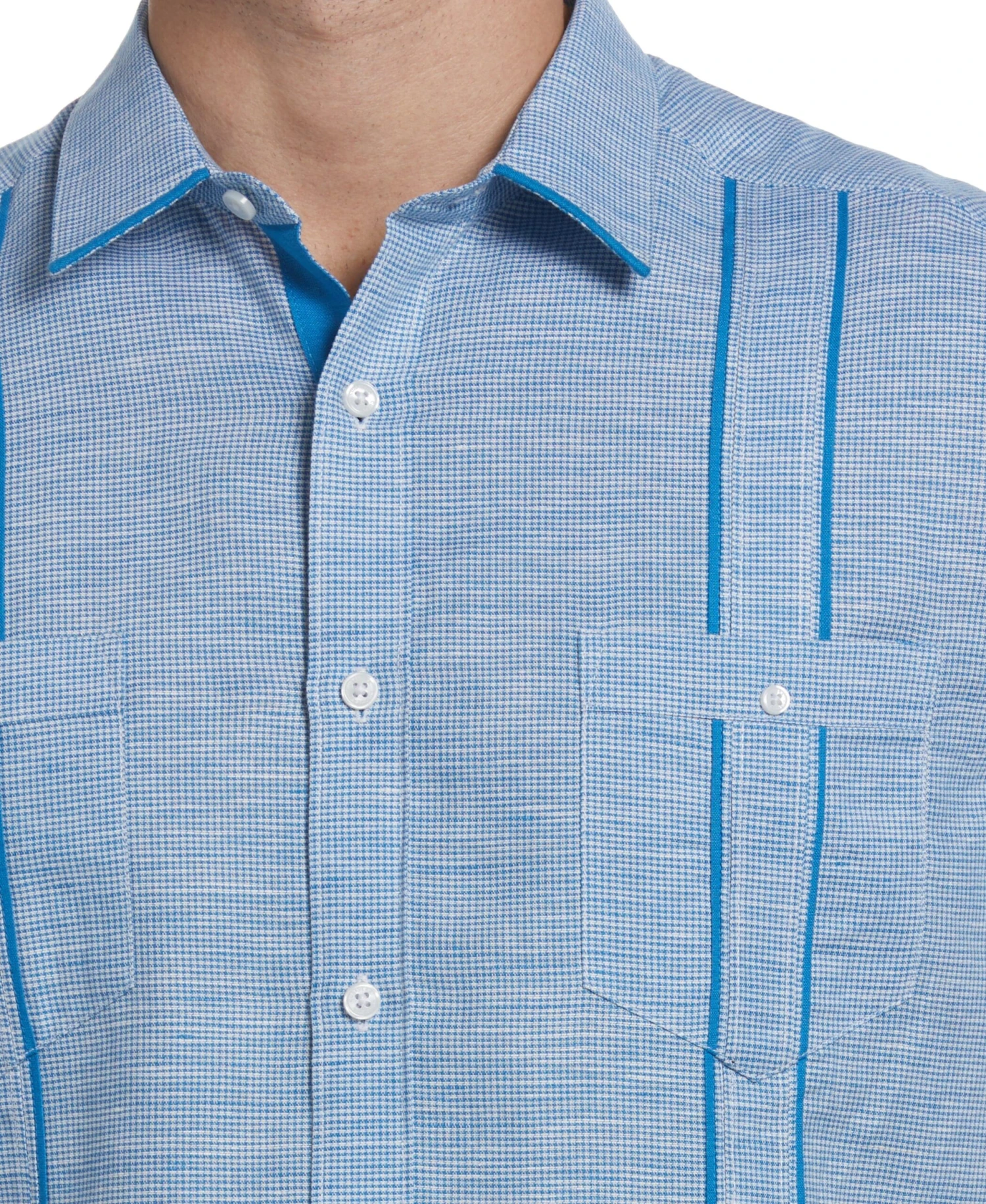 Linen Blend Houndstooth Guayabera Shirt 6 Linen Blend Houndstooth Guayabera Shirt - Image 4