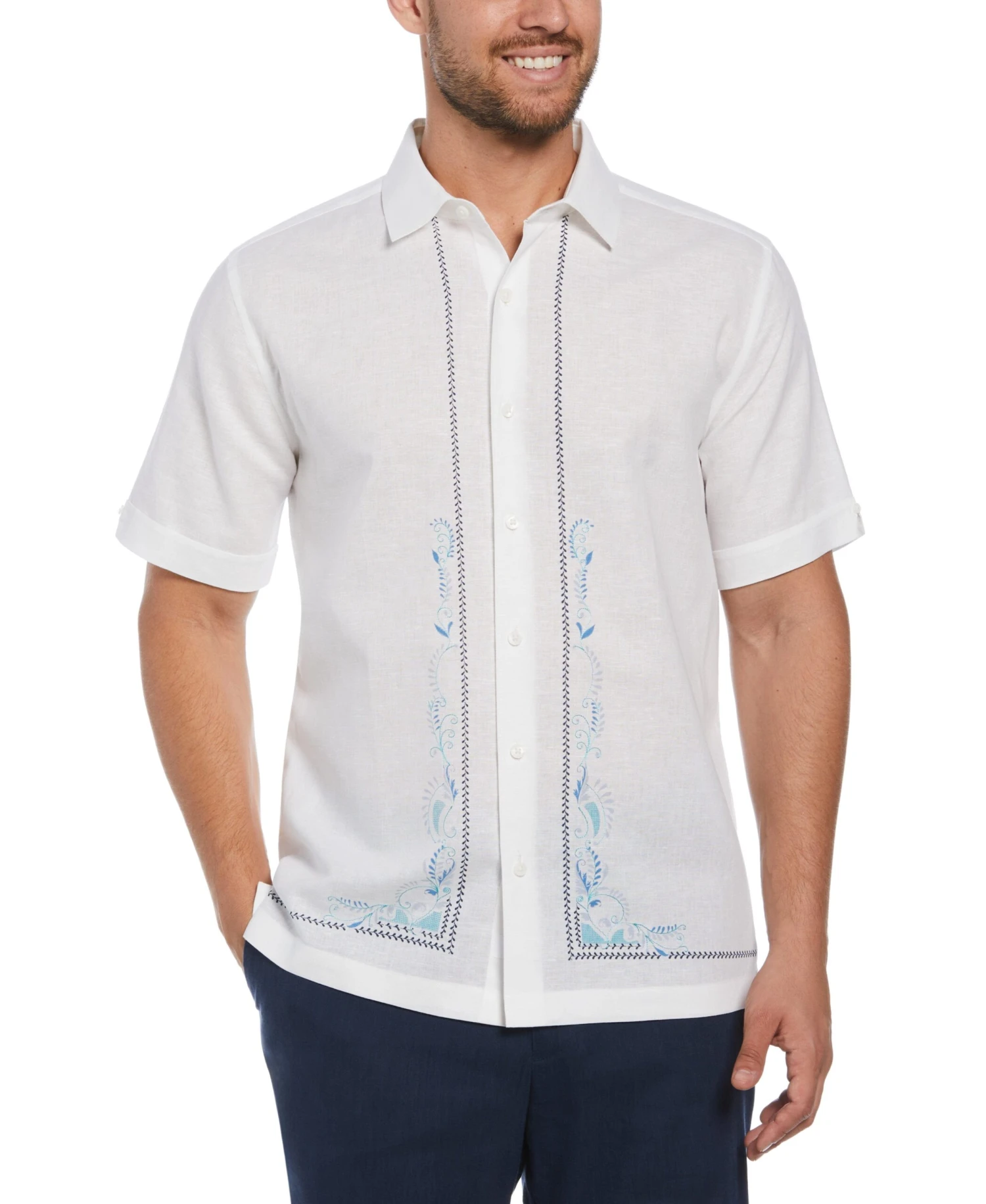 Linen Blend L-Shape Embroidered Shirt 3 Linen Blend L-Shape Embroidered Shirt