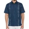 Linen Blend Leaf Embroidery Panel Guayabera Shirt