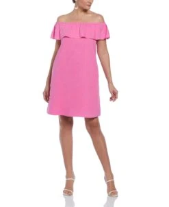 Cubavera Casual Wear 12 Linen Blend Off-Shoulder Knee-Length Dress