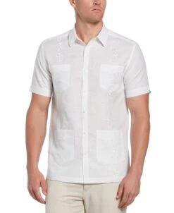 Linen Blend Tonal Embroidery Guayabera Shirt