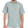 Linen-Blend Yarn Dye Stripe Guayabera Shirt 2 Linen-Blend Yarn Dye Stripe Guayabera Shirt -Cubavera Casual Wear Linen Blend Yarn Dye Stripe Guayabera Shirt Blue Surf Cubavera