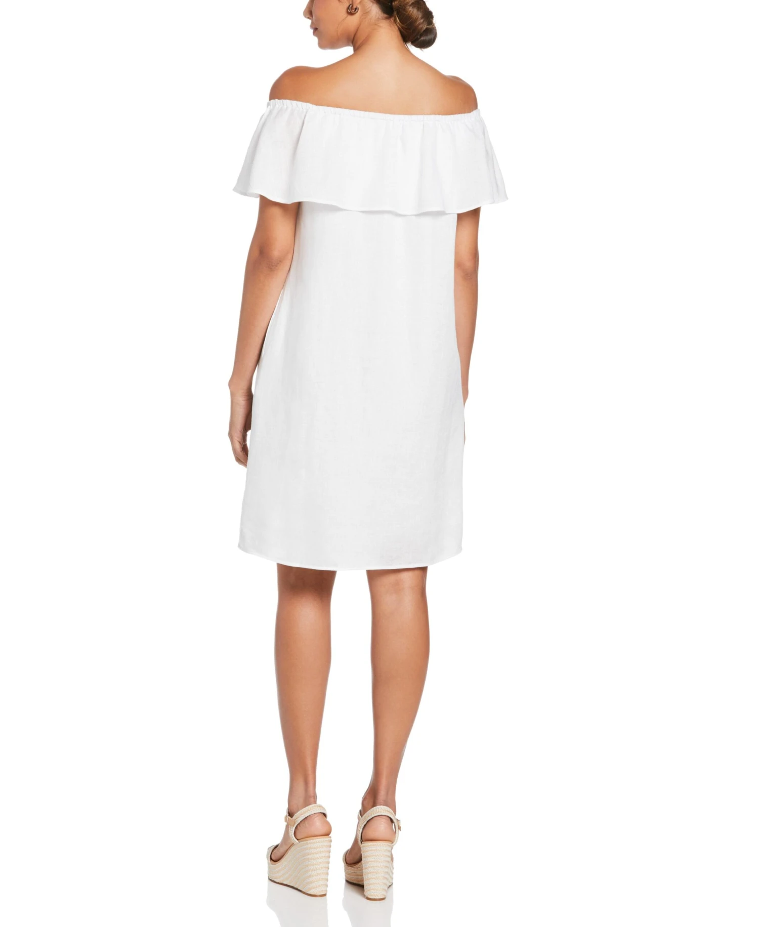 Linen Off-The-Shoulder Knee-Length Dress 4 Linen Off-The-Shoulder Knee-Length Dress - Image 2