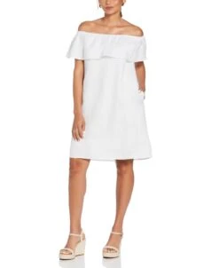 Cubavera Casual Wear 8 Linen Off-The-Shoulder Knee-Length Dress