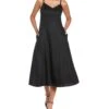 Linen Thin Strap Midi Dress -Cubavera Casual Wear Linen Thin Strap Midi Dress Black Cubavera