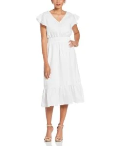 Cubavera Casual Wear 18 Linen V-Neck Ruffle Sleeve Maxi Dress