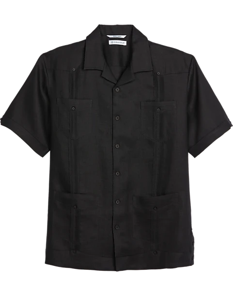 Cubavera Modern Fit Short Sleeve Linen Guayabera Shirt, Black 3 Cubavera Modern Fit Short Sleeve Linen Guayabera Shirt, Black
