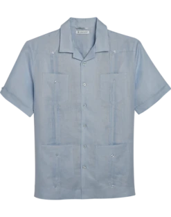 Cubavera Modern Fit Short Sleeve Linen Guayabera Shirt, Light Blue