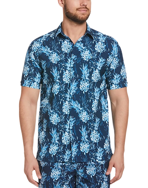 Cubavera Modern Fit 4-Way Stretch Sport Shirt, Blue Pineapple Print 3 Cubavera Modern Fit 4-Way Stretch Sport Shirt, Blue Pineapple Print