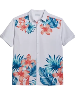 Cubavera Modern Fit 4-Way Stretch Sport Shirt, White Tropical Print