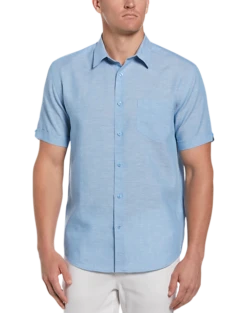 Cubavera Modern Fit TravelSelect Linen Blend Shirt, Blue