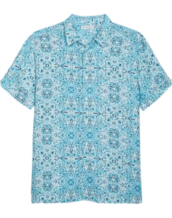 Cubavera Modern Fit Short Sleeve Sport Shirt, Light Blue Cuban Tile