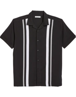 Cubavera Modern Fit Camp Collar Shirt, Black Tri-Color Panels