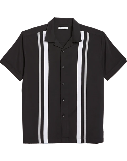 Cubavera Modern Fit Camp Collar Shirt, Black Tri-Color Panels 3 Cubavera Modern Fit Camp Collar Shirt, Black Tri-Color Panels