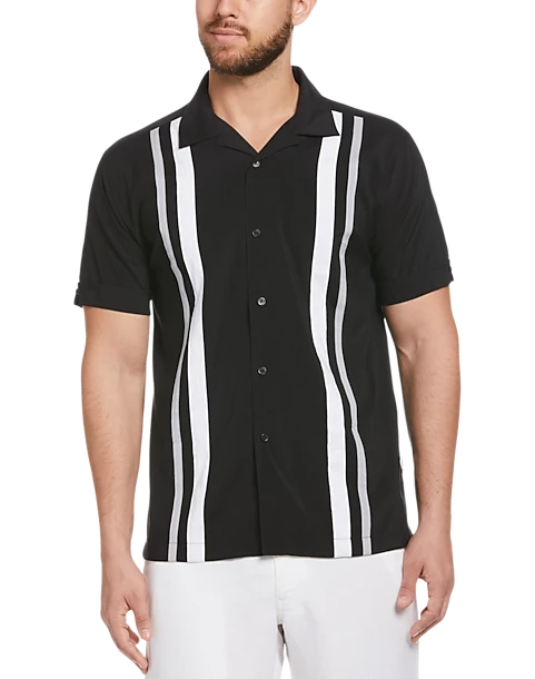 Cubavera Modern Fit Camp Collar Shirt, White Tri-Color Panels 3 Cubavera Modern Fit Camp Collar Shirt, White Tri-Color Panels