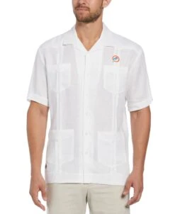 Miami Dolphins Throwback Logo Linen Short Sleeve 4 Pocket Guayabera