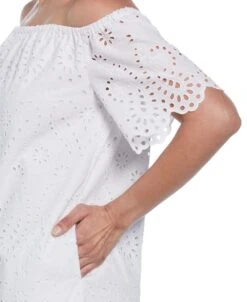 Off-Shoulder Embroidered Eyelet Dress -Cubavera Casual Wear Off Shoulder Embroidered Eyelet Dress Cubavera 3