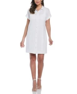 Cubavera Casual Wear 10 Women's Solid Two-Pocket Linen Blend Guayabera Dress