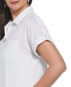 Women's Solid Two-Pocket Linen Blend Guayabera Dress -Cubavera Casual Wear Womens Solid Two Pocket Linen Blend Guayabera Dress Cubavera 4