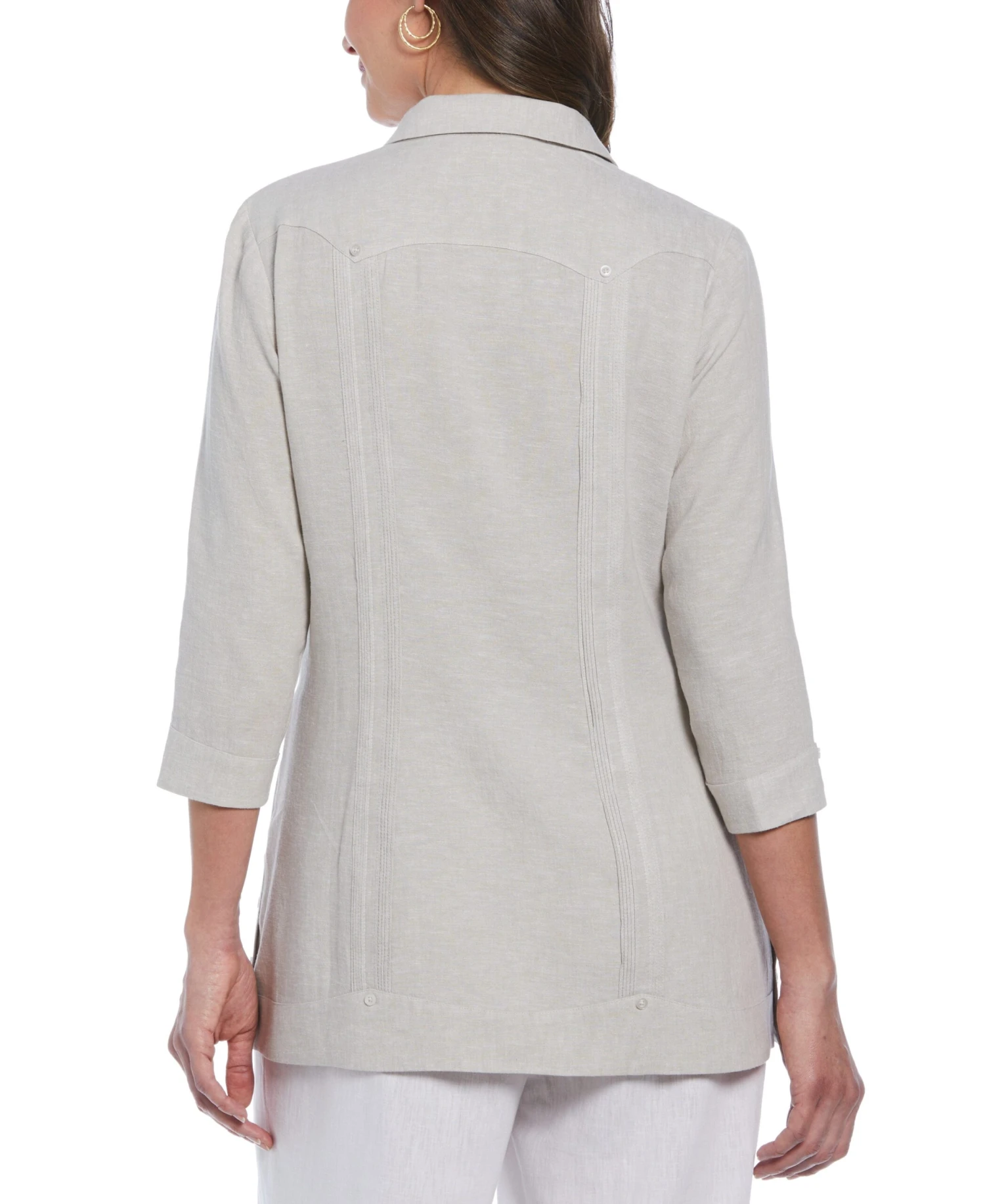 Women's Two-Tone Linen Blend Guayabera Shirt 4 Women's Two-Tone Linen Blend Guayabera Shirt - Image 2