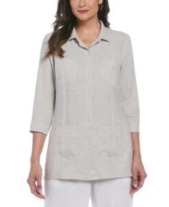 Women's Two-Tone Linen Blend Guayabera Shirt