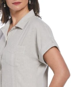 Women's Two-Tone Two-Pocket Linen Blend Guayabera Dress 10 Women's Two-Tone Two-Pocket Linen Blend Guayabera Dress -Cubavera Casual Wear Womens Two Tone Two Pocket Linen Blend Guayabera Dress Cubavera 4