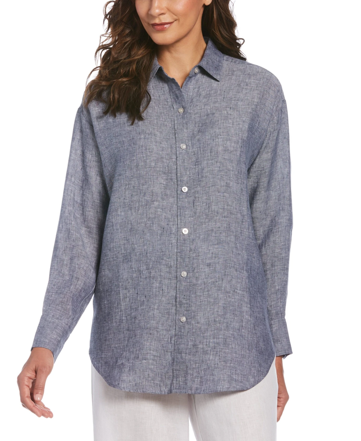 Women's Two-Tone Yarn-Dyed Linen Blouse 3 Women's Two-Tone Yarn-Dyed Linen Blouse